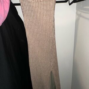 Aritzia Brown Checkered Midi Dress